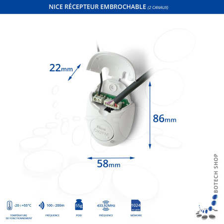Récepteur NICE OX2T (433.92 MHz) avec émetteur incorporé