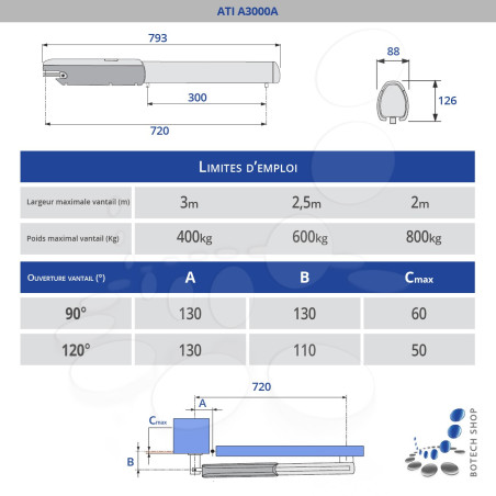 CAME ATI A3000A – Kit à vérin pour portail battant 2 vantaux – Kit XL