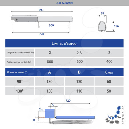 CAME ATI A3024N – Kit à vérin pour portail battant 1 vantail – Kit XL