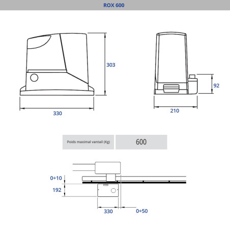 Moteur pour les portails coulissants NICE ROX 600 (Kit M)