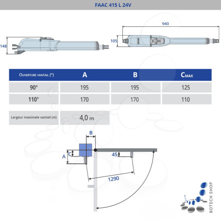 FAAC 415 L/2 Moteur 24V pour les portails battants - Kit M