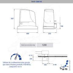 Kit S NICE RUN 1200 HS Motorisation pour portail coulissant