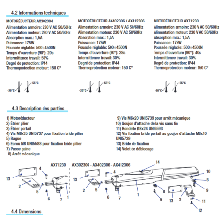 CAME AXO AX302304 Moteur 230V pour les portails battants