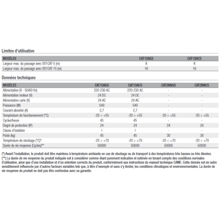 CAME CAT (CAT1DAGS + CAT2NNGS) - Kit barriere à chaine 24V