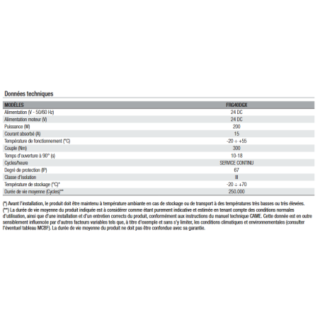 CAME FROG-X (801MI-0030) - Kit complet pour portail, un seul battant jusqu'à 800kg.