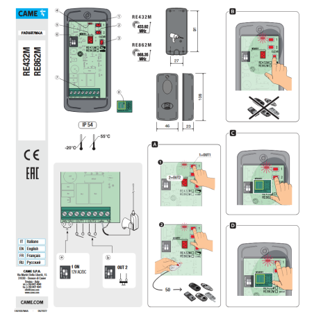 CAME RE432M (433,92 MHz) - Récepteur radio externe universel