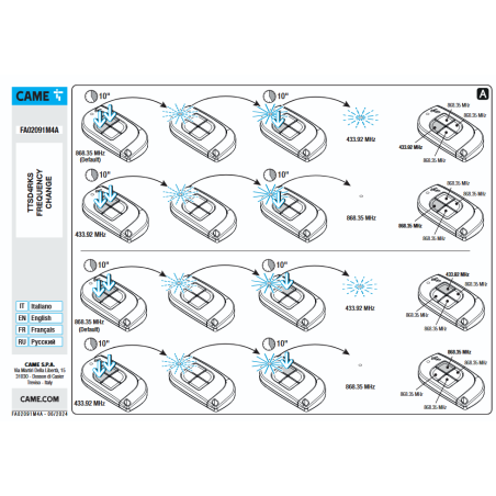 CAME TTSD4RKS ( 806TS-0230) – Télécommande à quatre canaux, double fréquence 433,92 – 868,35