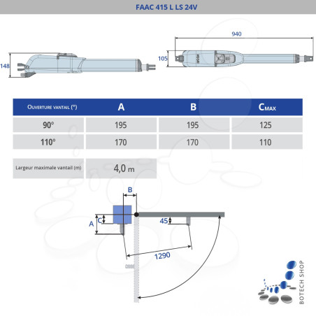 FAAC 415 L LS Moteur 24V pour les portails battants