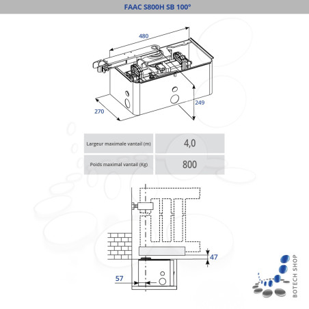 FAAC S800H SB 100° Moteur enterré 24V pour les portails battants